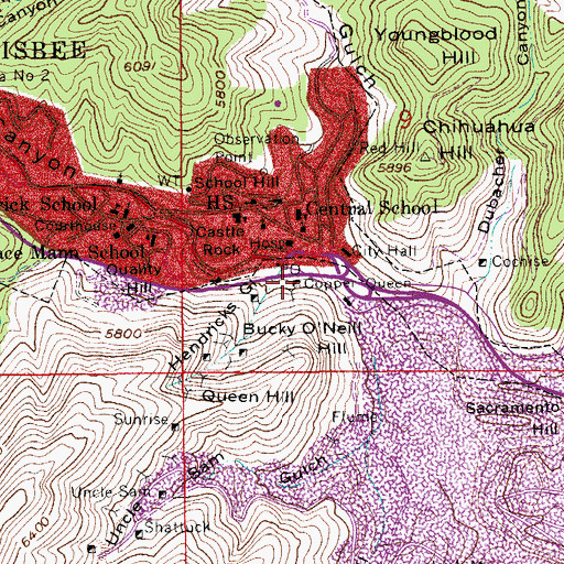 Topographic Map of Copper Queen, AZ