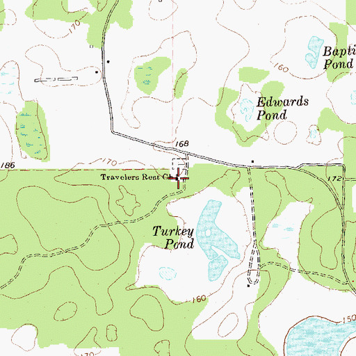 Topographic Map of Travelers Rest Church, GA