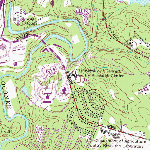 Topographic Map of University of Georgia Poultry Research Center, GA