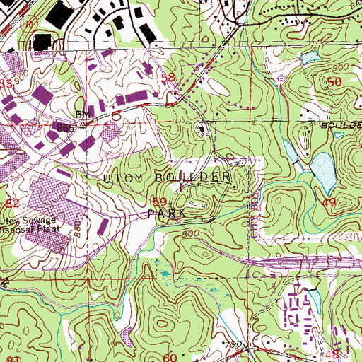 Topographic Map of Utoy Boulder Park, GA