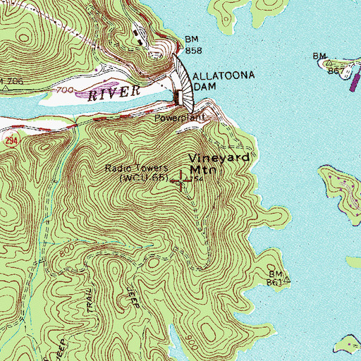 Topographic Map of Vineyard Mountain, GA