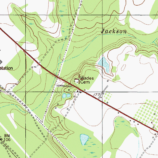 Topographic Map of Wades Cemetery, GA