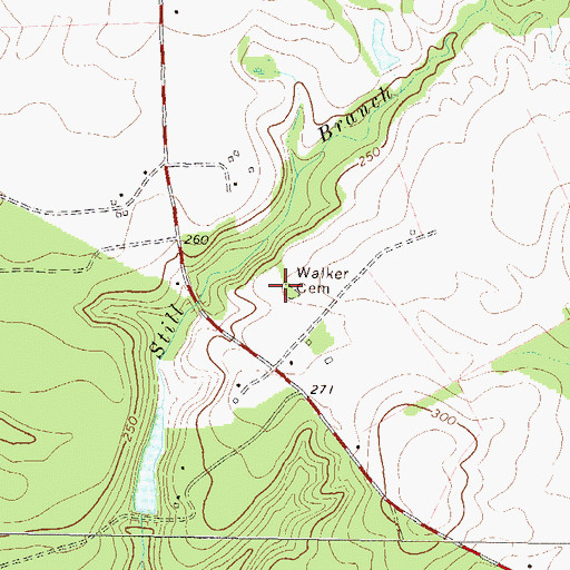 Topographic Map of Walker Cemetery, GA