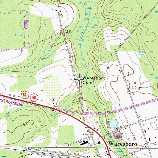 Topographic Map of Waresboro Cemetery, GA