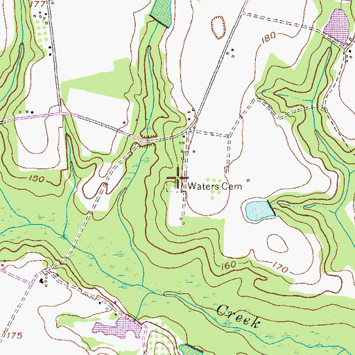 Topographic Map of Waters Cemetery, GA