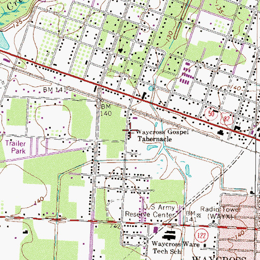 Topographic Map of Waycross Gospel Tabernacle, GA