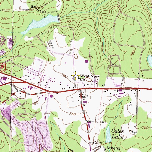 Topographic Map of West View Church, GA