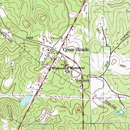 Topographic Map of Whitworth Memorial Church, GA