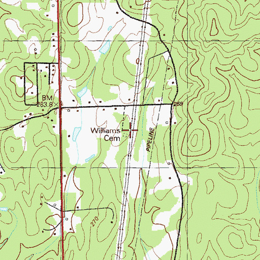Topographic Map of Williams Cemetery, GA