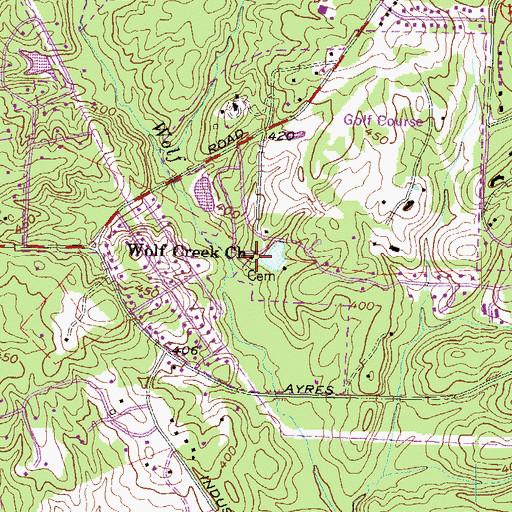 Topographic Map of Wolf Creek Church, GA