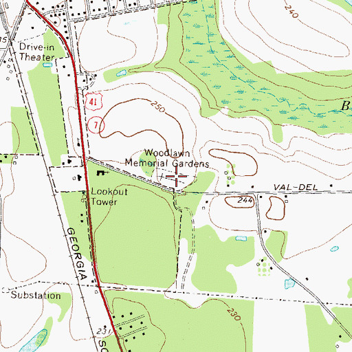 Topographic Map of Woodlawn Memorial Gardens, GA