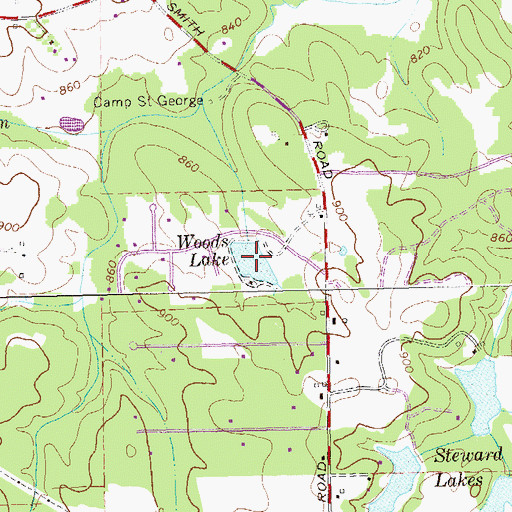 Topographic Map of Woods Lake, GA