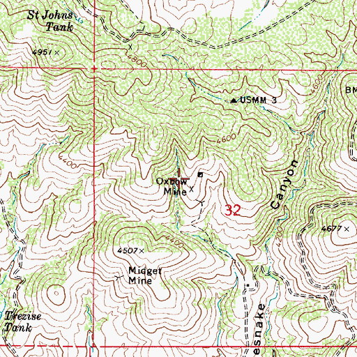 Topographic Map of Oxbow Mine, AZ