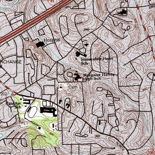 Topographic Map of Mount Moriah School, GA
