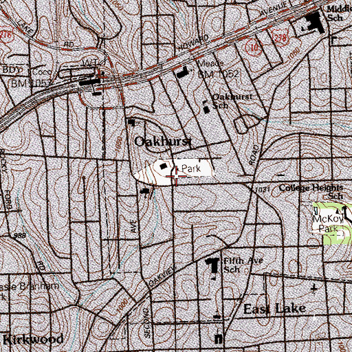 Topographic Map of Oakhurst Park, GA