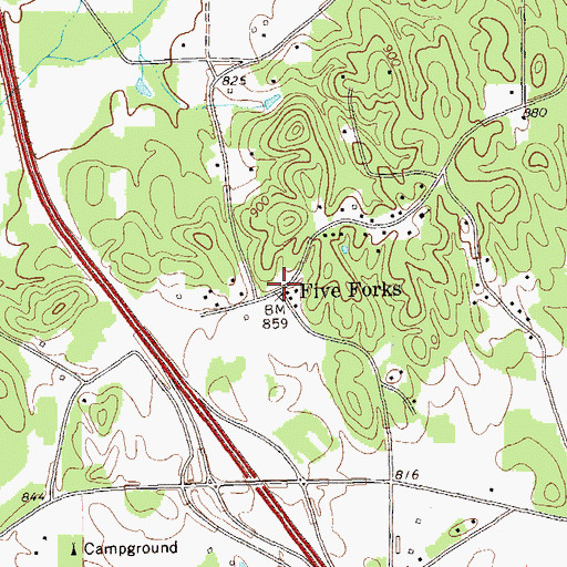Topographic Map of Five Forks, GA