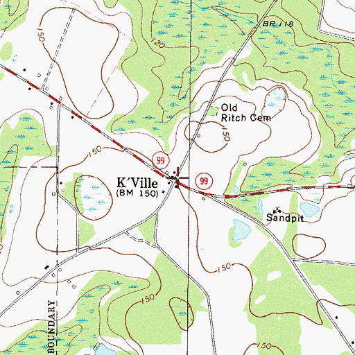 Topographic Map of K'Ville, GA