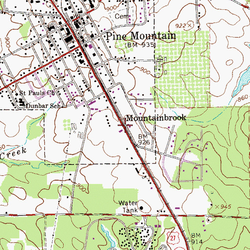 Topographic Map of Mountainbrook, GA