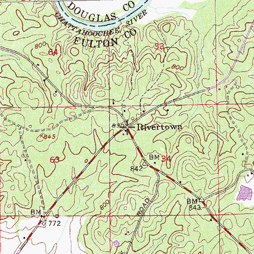 Topographic Map of Rivertown, GA