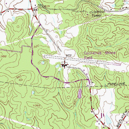 Topographic Map of Polk County Airport- Cornelius Moore Field, GA