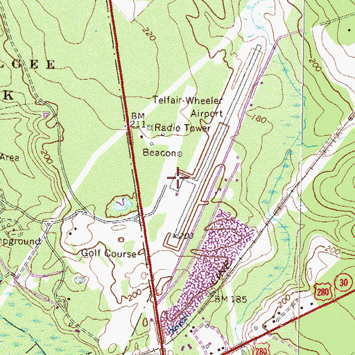 Topographic Map of Telfair-Wheeler Airport, GA
