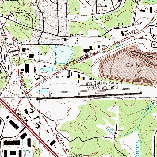 Topographic Map of Cobb County International Airport-McCollum Field, GA