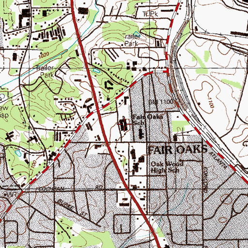 Topographic Map of Fair Oaks Elementary School, GA