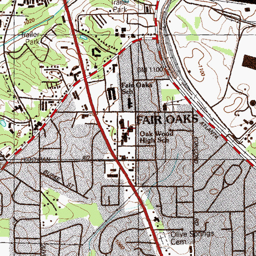Topographic Map of Oakwood Open Campus High School, GA