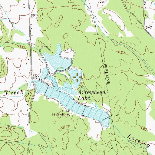 Topographic Map of Arrowhead Lake, GA