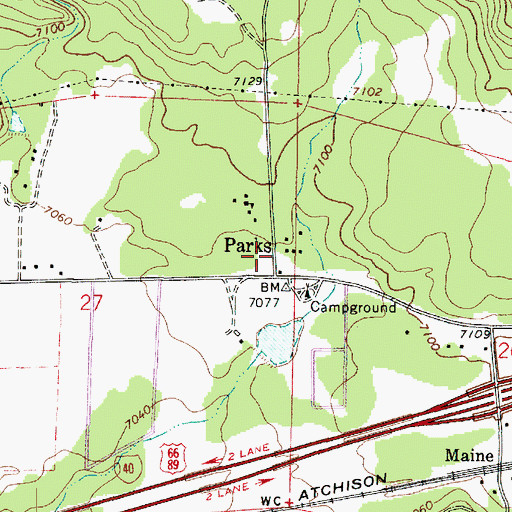 Topographic Map of Parks, AZ