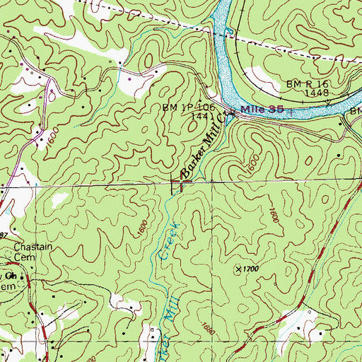 Topographic Map of Barker Mill Creek, GA