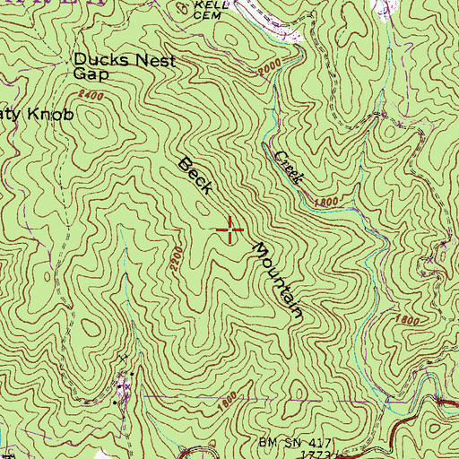 Topographic Map of Beck Mountain, GA
