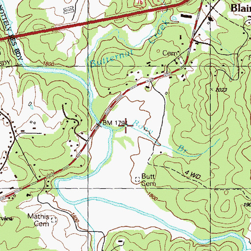 Topographic Map of Bony Branch, GA