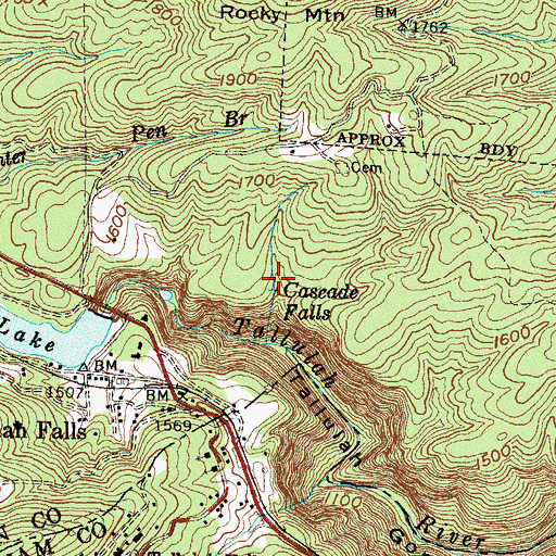 Topographic Map of Cascade Falls, GA