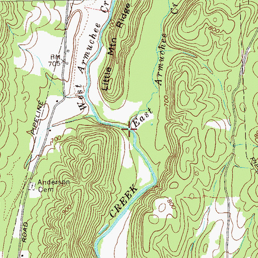 Topographic Map of East Armuchee Creek, GA