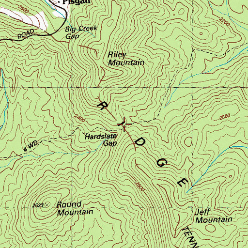 Topographic Map of Hardslate Gap, GA