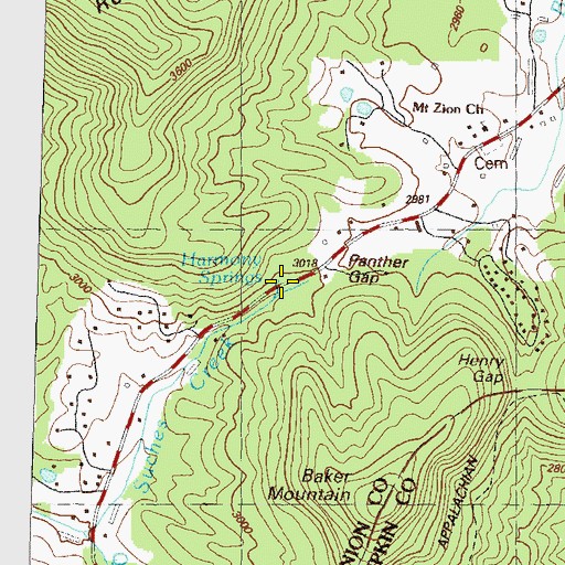 Topographic Map of Harmony Springs, GA