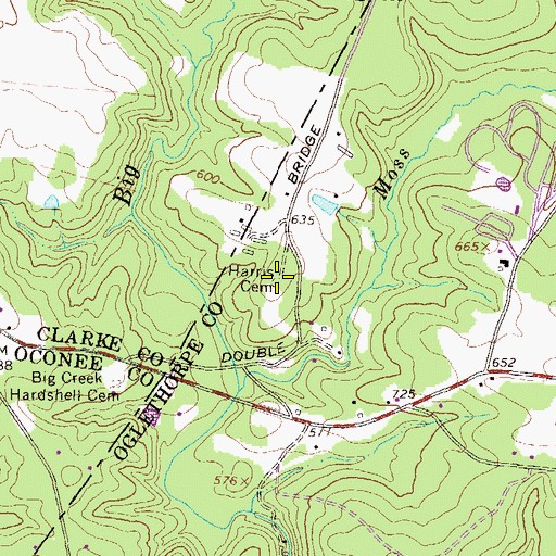Topographic Map of Harris Cemetery, GA