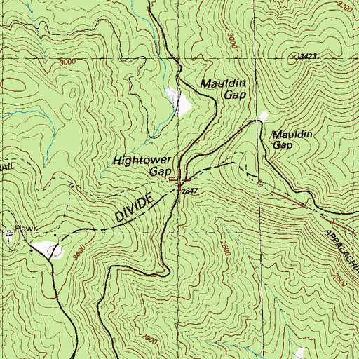 Topographic Map of Hightower Gap, GA