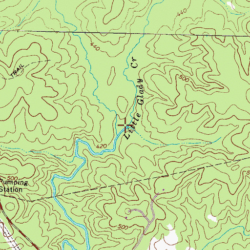 Topographic Map of Little Glady Creek, GA
