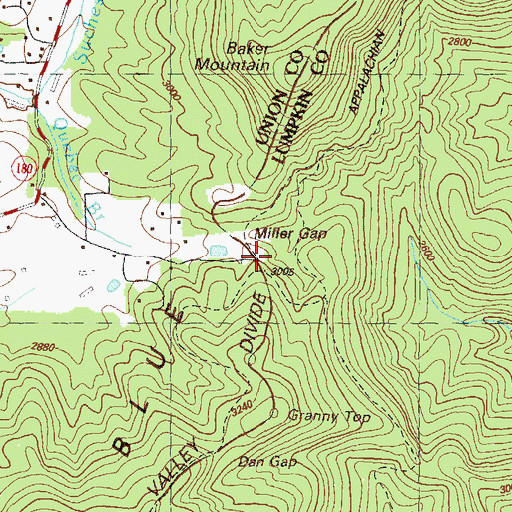 Topographic Map of Miller Gap, GA