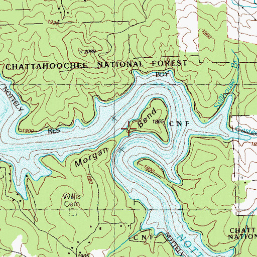 Topographic Map of Morgan Bend, GA