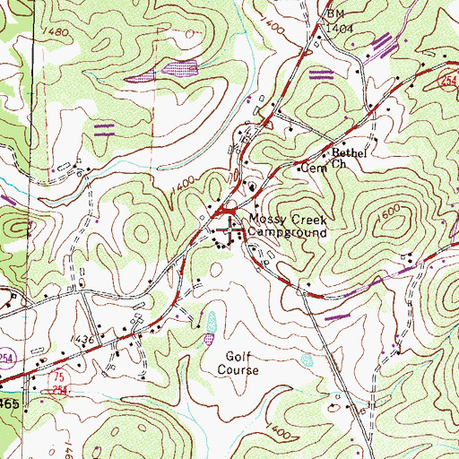 Topographic Map of Mossy Creek Campground, GA