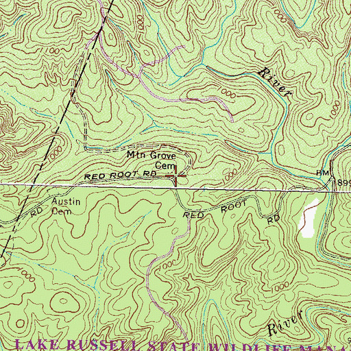 Topographic Map of Mountain Grove Cemetery, GA