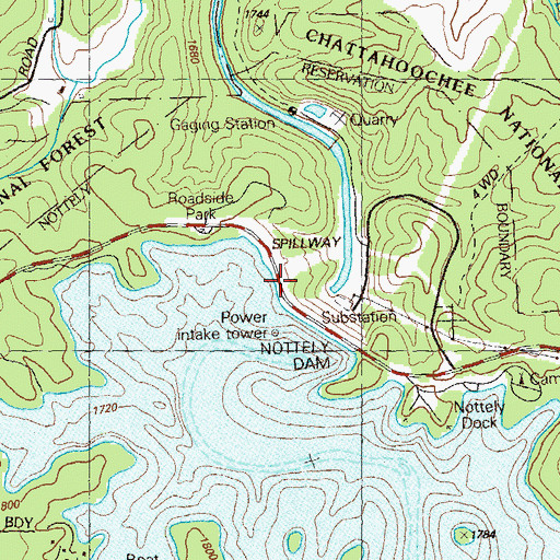 Topographic Map of Nottely Dam, GA