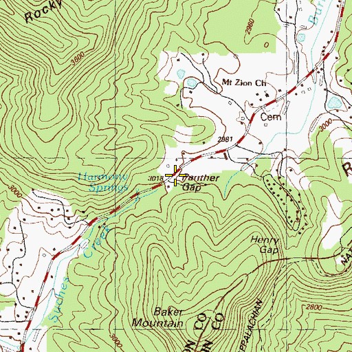 Topographic Map of Panther Gap, GA