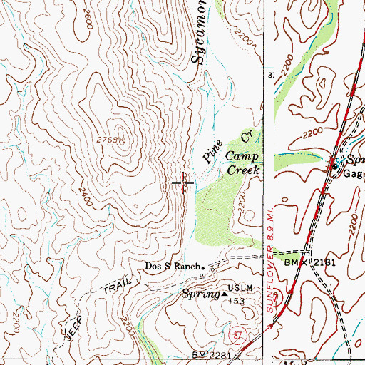 Topographic Map of Pine Creek, AZ