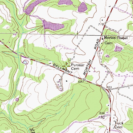 Topographic Map of Puryear Cemetery, GA