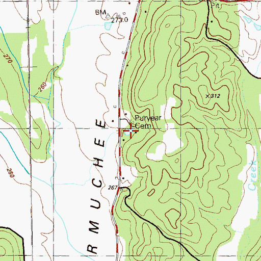 Topographic Map of Puryear Cemetery, GA