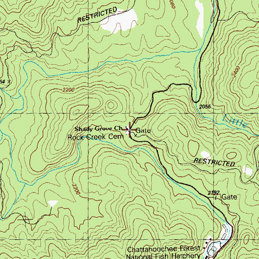 Topographic Map of Rock Creek Cemetery, GA
